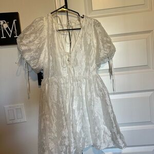 White Lace Puff Sleeve Dress